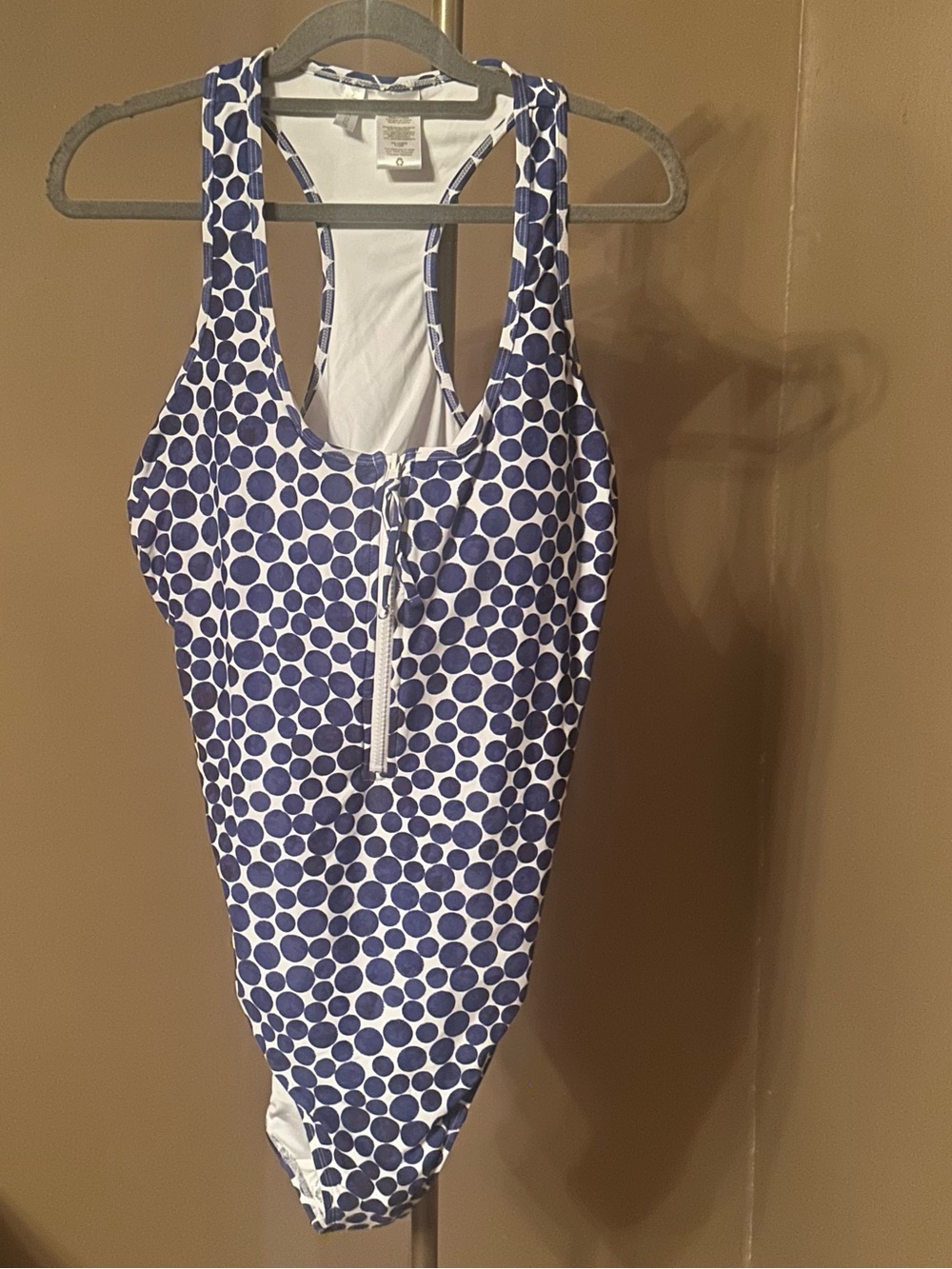 Anne Cole White and Navy Polka Dot One-Piece Swimsuit